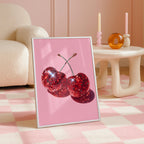 Disco Cherry Pink Wall Art Printable, Sparkly Red Fruit Poster, Glam Pop Art Decor, Girly Aesthetic Digital Download, Fun Gift For Her
