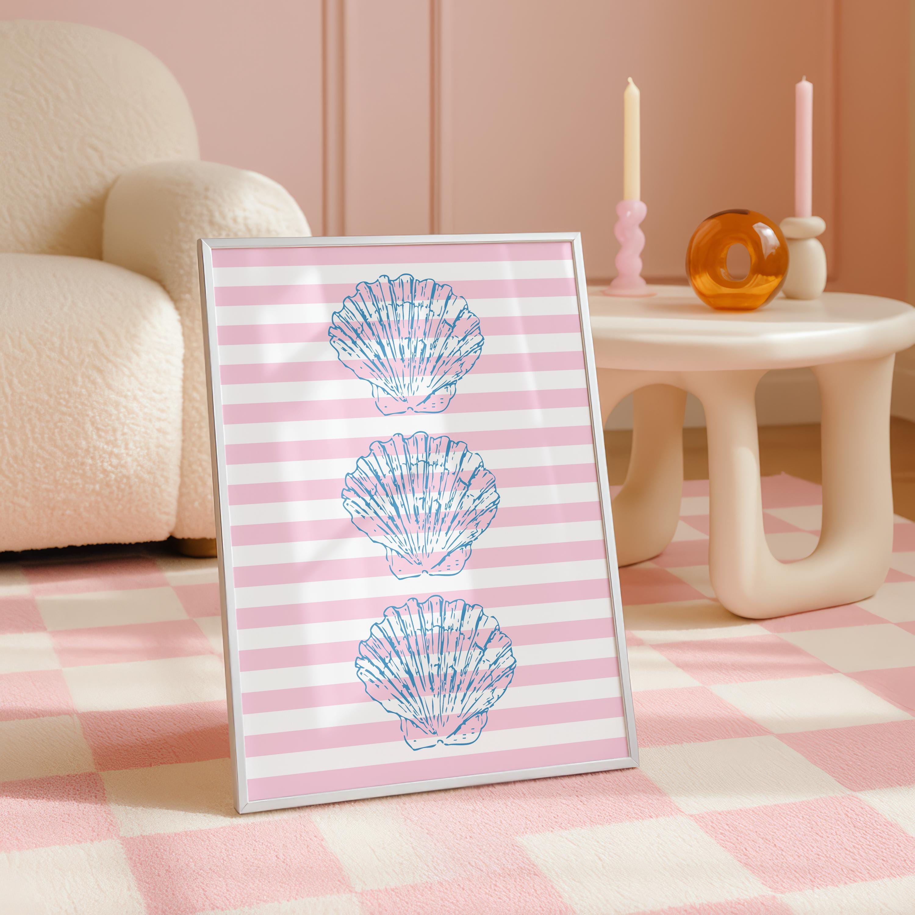 Coastal Wall Art Set of 3, Beach House Gallery Wall, Pink Blue Shell Prints, Preppy Coastal Decor, Summer Printable Art, DIGITAL DOWNLOAD