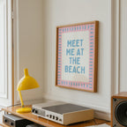 Meet Me at the Beach Wall Art, Coastal Quote Poster, Pink Blue Beach Print, Preppy Coastal Decor, Beach House Wall Art, Digital Download