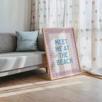 Meet Me at the Beach Wall Art, Coastal Quote Poster, Pink Blue Beach Print, Preppy Coastal Decor, Beach House Wall Art, Digital Download