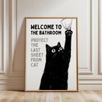 Funny Cat Bathroom Wall Art, Welcome to the Bathroom Print, Protect the Last Sheet Poster, Guest Bathroom Decor, Humor Printable, DIGITAL