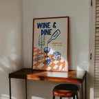 Italian Kitchen Wall Art Set of 6, Wine and Pasta Printable Bundle, Happy Hour Bar Cart Prints, Navy Orange Kitchen Decor, Wine Lover Gift