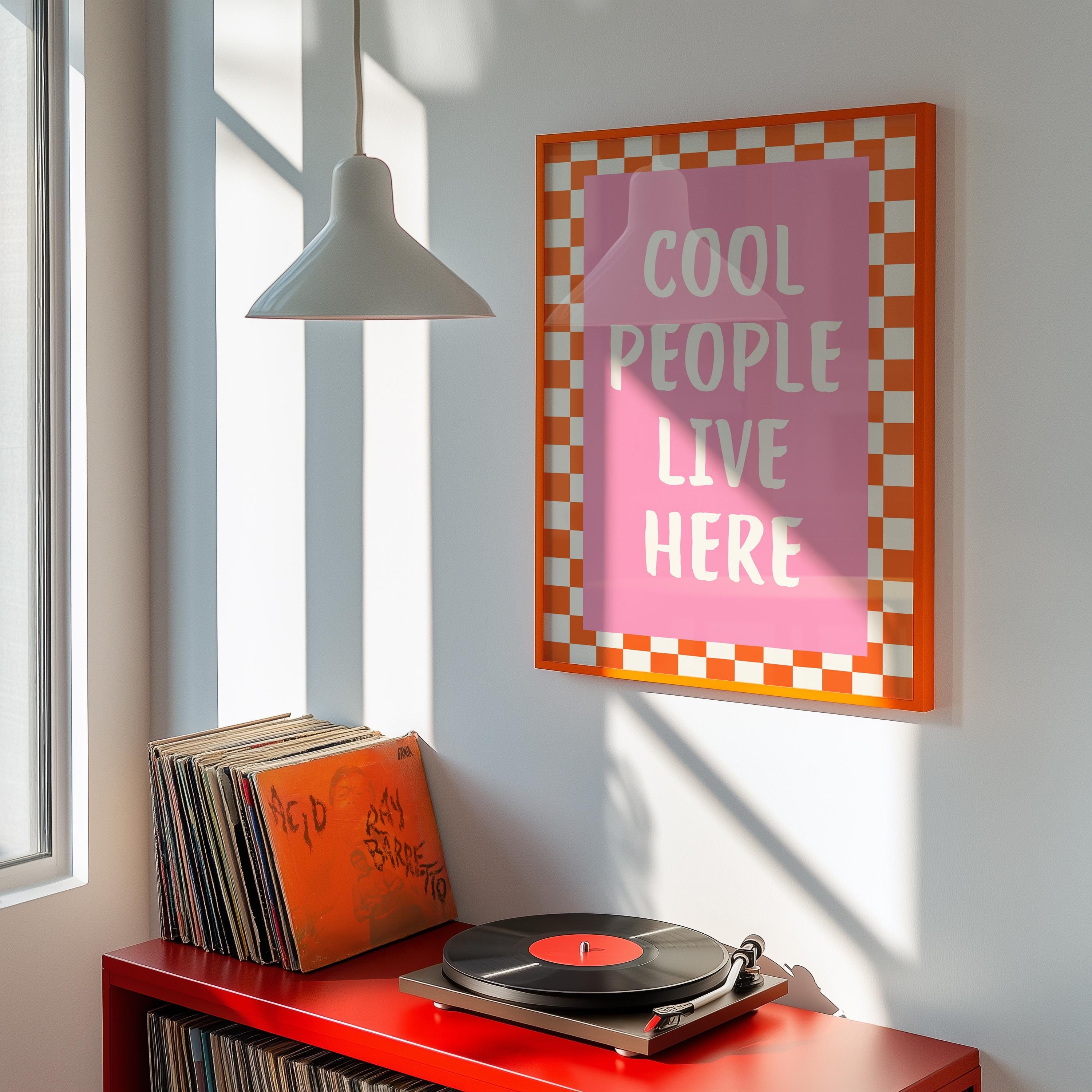 Dopamine Decor Wall Art Set of 3, Funky Pink Prints, Cool People Live Here Poster, Retro Quote Art, Maximalist Apartment Decor, Trendy Print