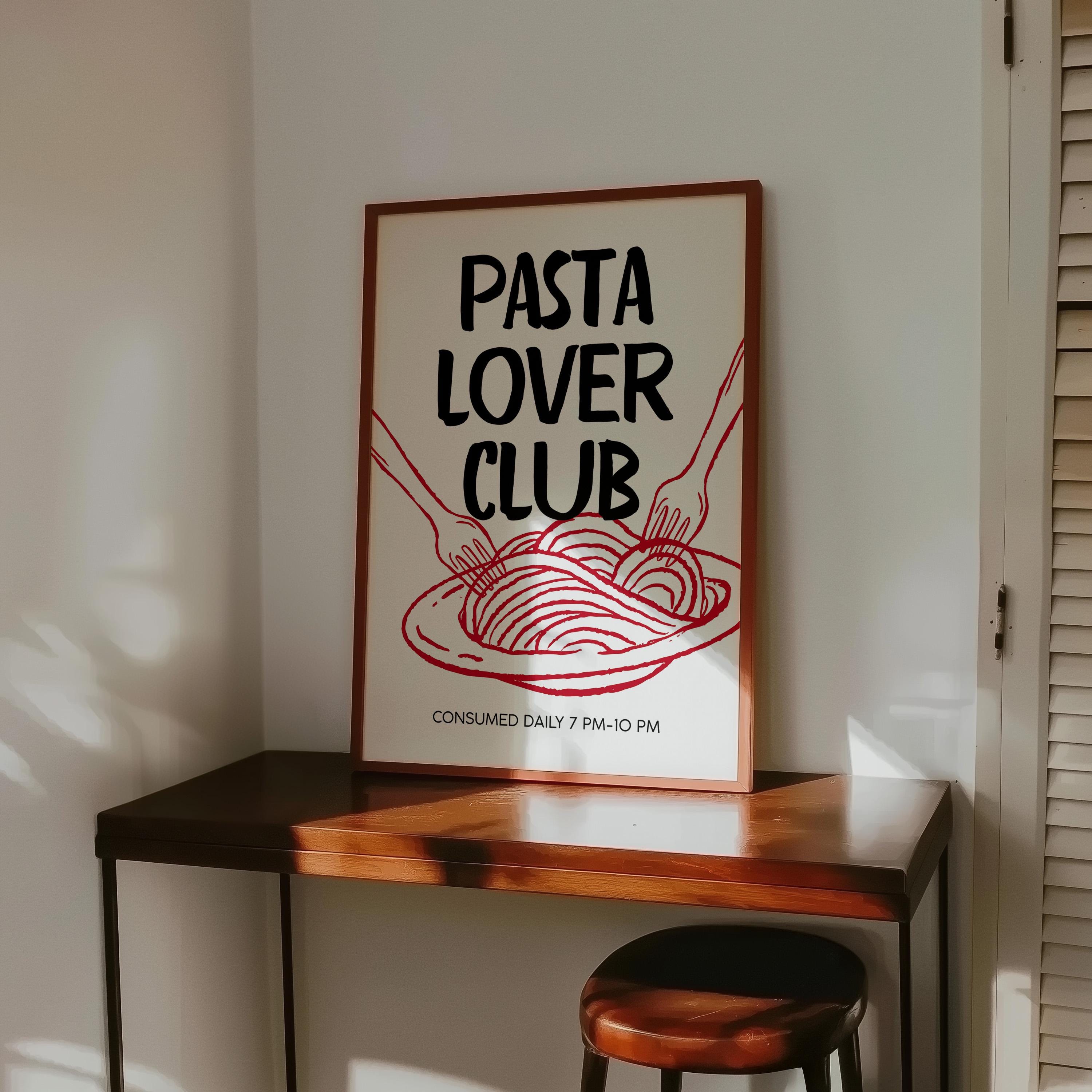 Kitchen Wall Art Set of 6, Wine & Pasta Prints, Happy Hour Poster Bundle, Red Black Minimal Kitchen Decor, Dining Room Gallery Wall Art