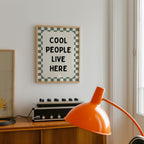 Cool People Live Here Print, Retro Kitchen Wall Art, Green Checkerboard Poster, Trendy Apartment Decor, Modern Typography Printable Art
