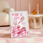 Dopamine Pink Kitchen Wall Art Set of 6, Wine Lover Printable Bundle, Italian Pasta Decor, Happy Hour Bar Cart Print Romantic Maximalist Art