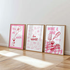 Dopamine Pink Kitchen Wall Art Set of 6, Wine Lover Printable Bundle, Italian Pasta Decor, Happy Hour Bar Cart Print Romantic Maximalist Art