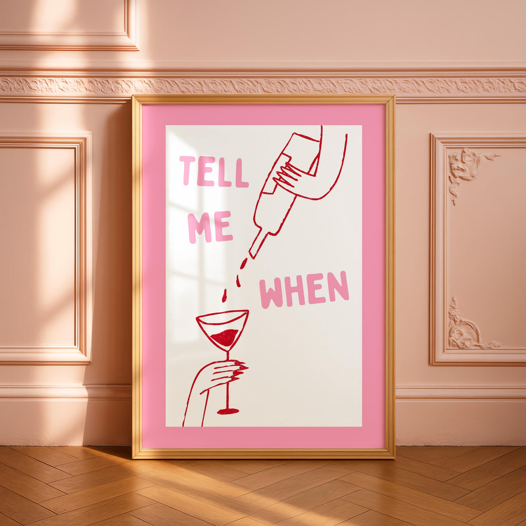 Tell Me When Printable Wall Art, Pink Bar Cart Decor, Funny Cocktail Poster, Girls Night Print, Trendy Minimal Line Art, DIGITAL DOWNLOAD