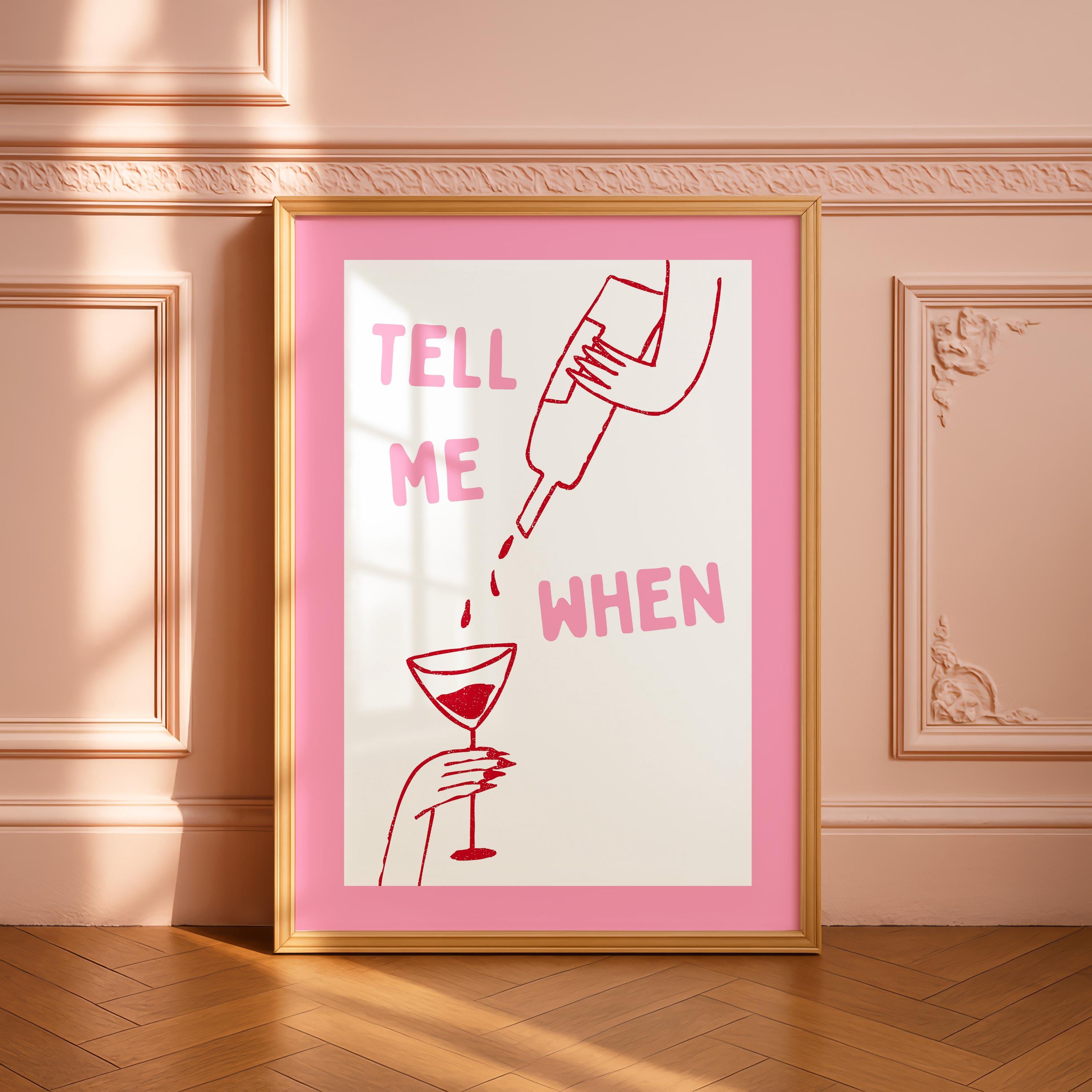 Tell Me When Printable Wall Art, Pink Bar Cart Decor, Funny Cocktail Poster, Girls Night Print, Trendy Minimal Line Art, DIGITAL DOWNLOAD