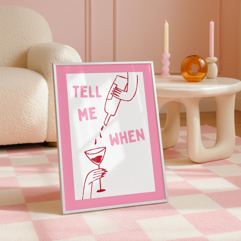 Tell Me When Printable Wall Art, Pink Bar Cart Decor, Funny Cocktail Poster, Girls Night Print, Trendy Minimal Line Art, DIGITAL DOWNLOAD
