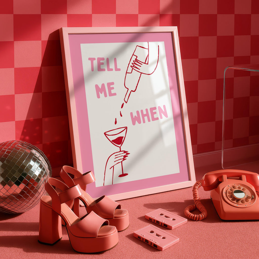 Tell Me When Printable Wall Art, Pink Bar Cart Decor, Funny Cocktail Poster, Girls Night Print, Trendy Minimal Line Art, DIGITAL DOWNLOAD