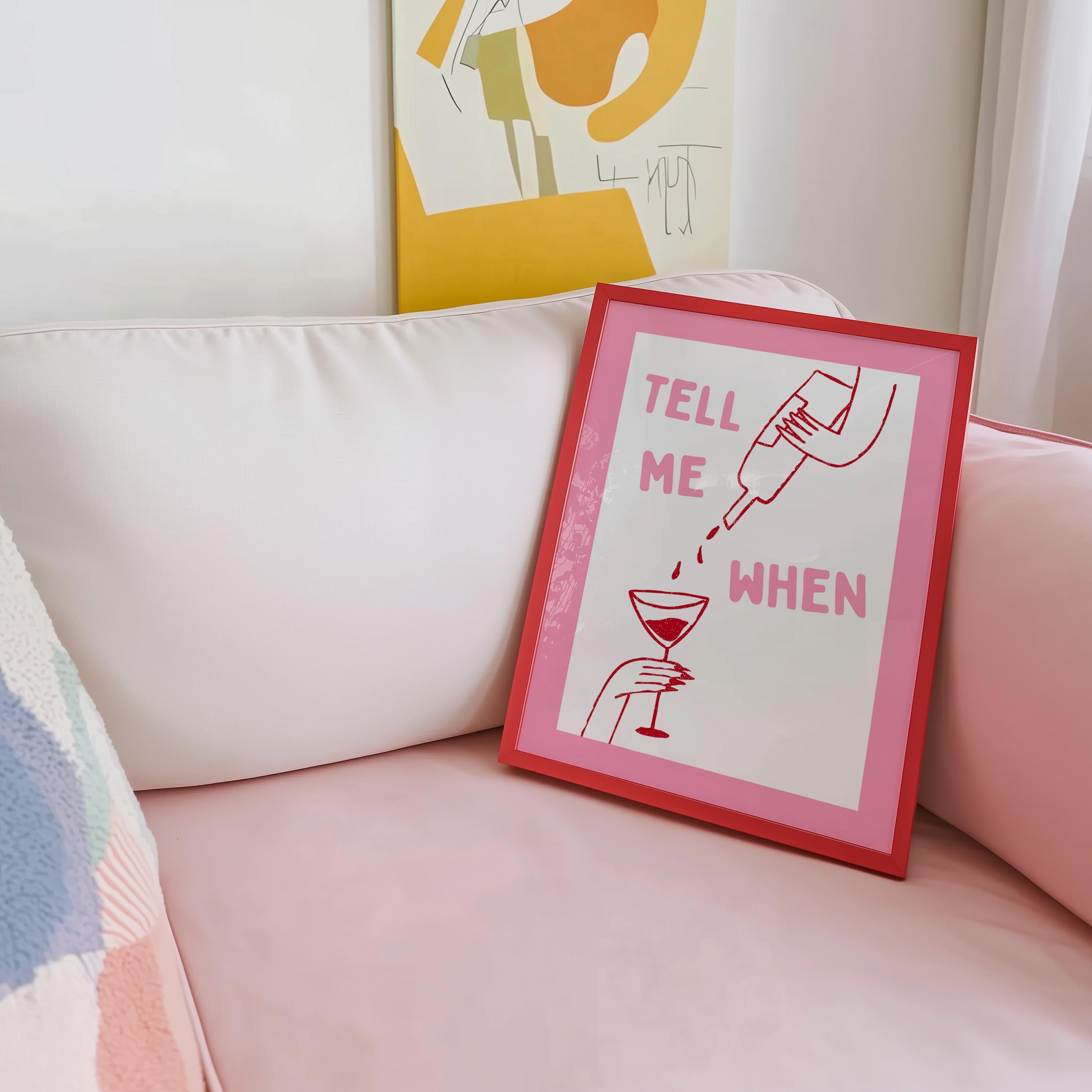 Tell Me When Printable Wall Art, Pink Bar Cart Decor, Funny Cocktail Poster, Girls Night Print, Trendy Minimal Line Art, DIGITAL DOWNLOAD