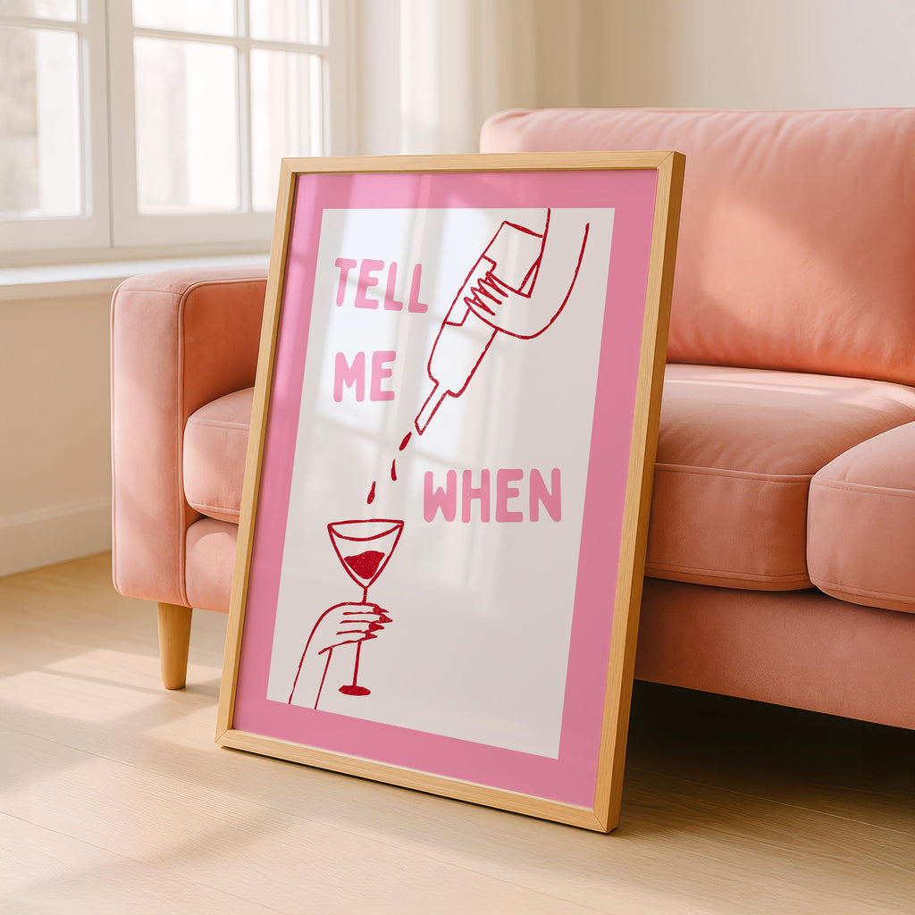 Tell Me When Printable Wall Art, Pink Bar Cart Decor, Funny Cocktail Poster, Girls Night Print, Trendy Minimal Line Art, DIGITAL DOWNLOAD