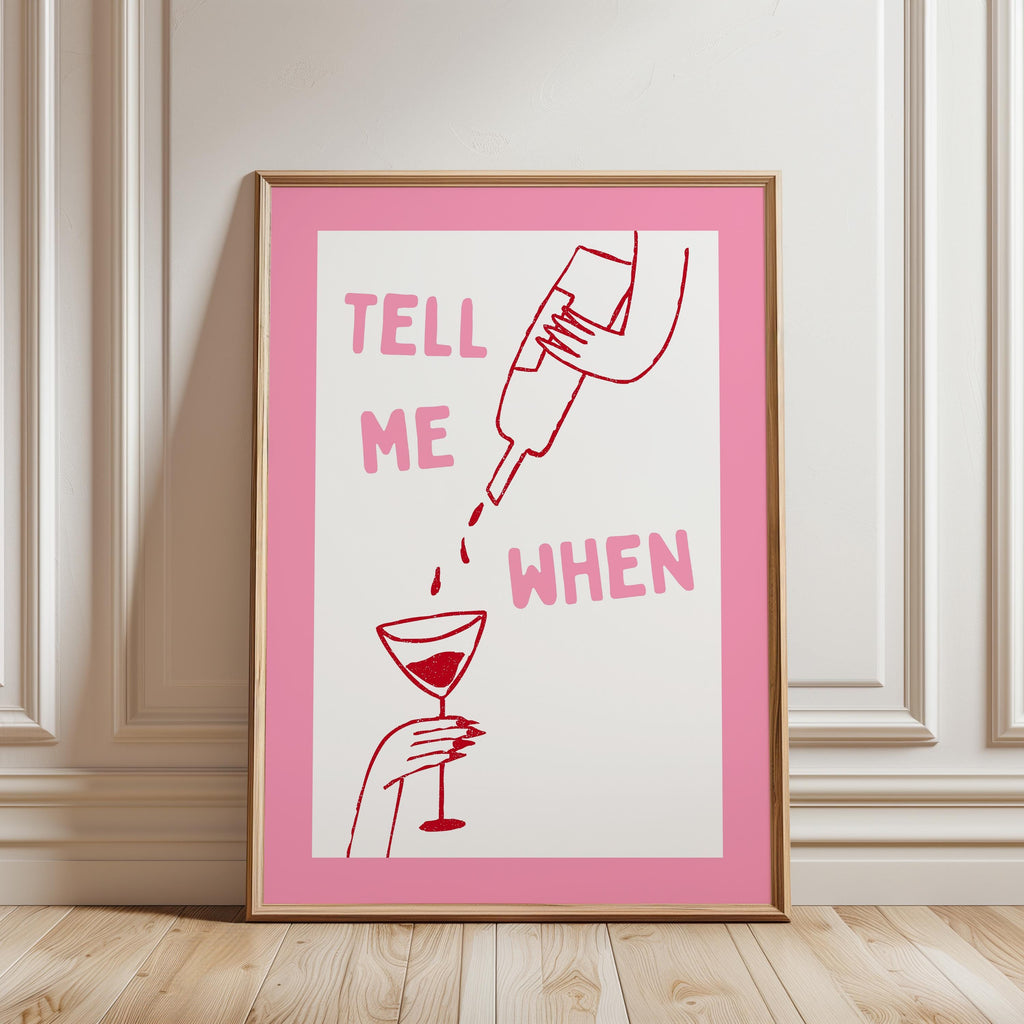 Tell Me When Printable Wall Art, Pink Bar Cart Decor, Funny Cocktail Poster, Girls Night Print, Trendy Minimal Line Art, DIGITAL DOWNLOAD