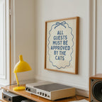 All Guests Must Be Approved By The Cats Printable Wall Art, Funny Cat Quote Poster, Cat Mom Decor, Minimal Blue Typography Print, Digital