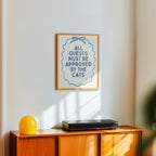 All Guests Must Be Approved By The Cats Printable Wall Art, Funny Cat Quote Poster, Cat Mom Decor, Minimal Blue Typography Print, Digital