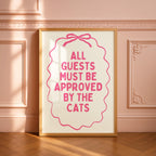All Guests Must Be Approved By The Cats Printable Wall Art, Pink Cat Quote Poster, Girly Apartment Decor, Funny Cat Mom Print, Digital