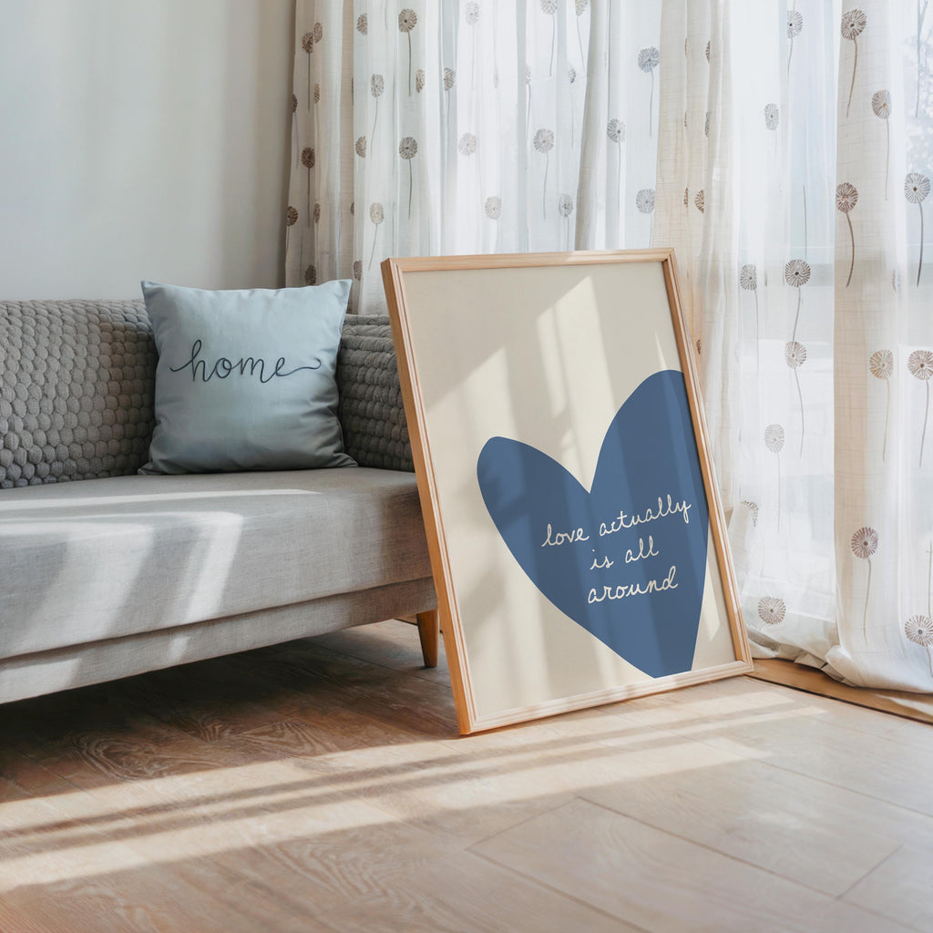 Love Actually Is All Around Print, Minimal Heart Wall Art, Romantic Quote Poster, Scandinavian Living Room Decor, Neutral Aesthetic Print