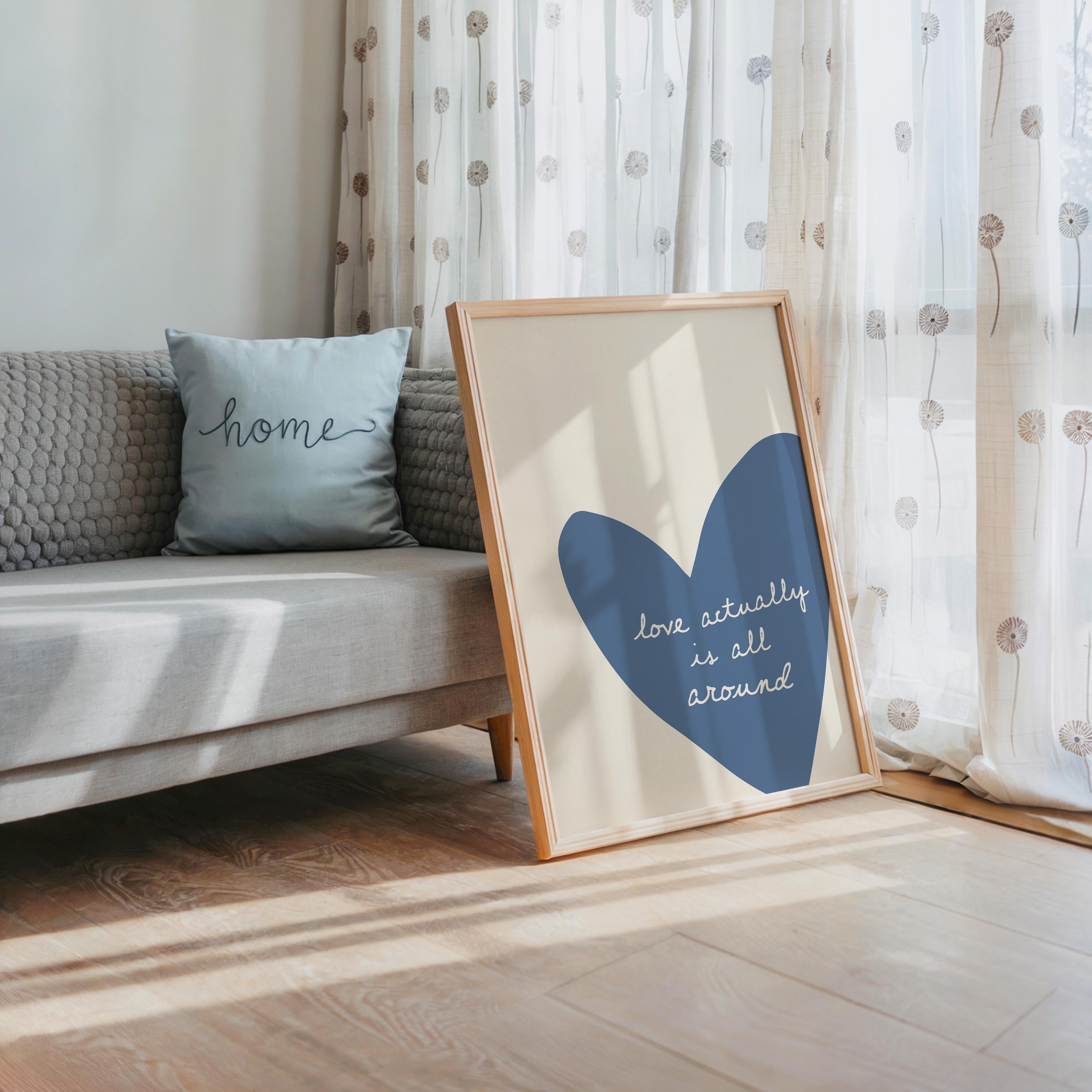 Love Actually Is All Around Print, Minimal Heart Wall Art, Romantic Quote Poster, Scandinavian Living Room Decor, Neutral Aesthetic Print