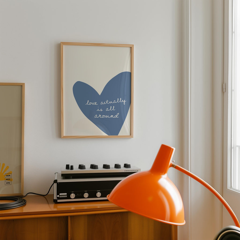 Love Actually Is All Around Print, Minimal Heart Wall Art, Romantic Quote Poster, Scandinavian Living Room Decor, Neutral Aesthetic Print