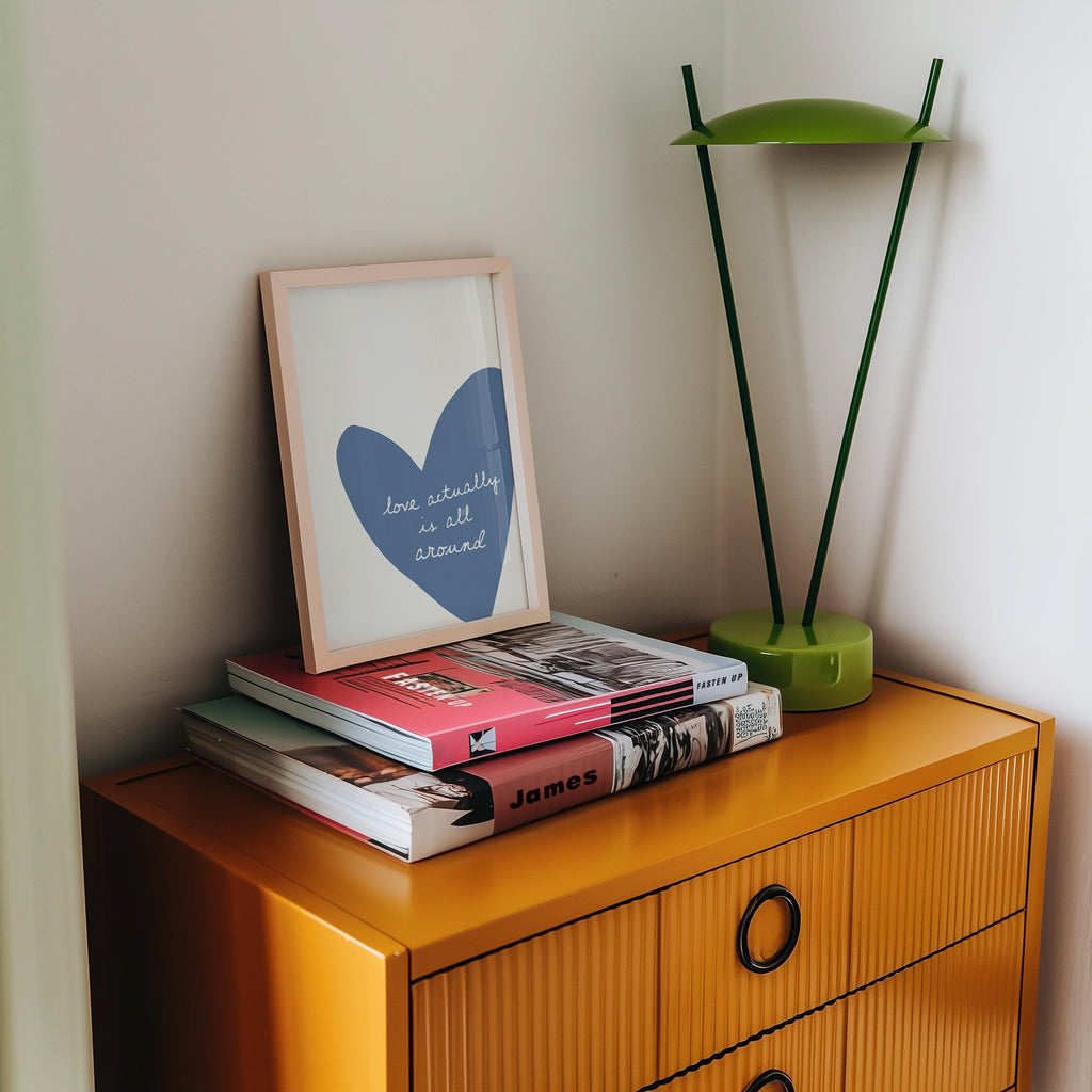 Love Actually Is All Around Print, Minimal Heart Wall Art, Romantic Quote Poster, Scandinavian Living Room Decor, Neutral Aesthetic Print