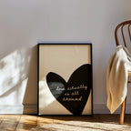 Love Actually Is All Around Print, Black Heart Wall Art, Minimal Romantic Quote Poster, Modern Neutral Living Room Decor, Trendy Print