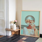 Disco Ball Head Woman Print, Surreal Cocktail Wall Art, Retro Mint Aesthetic Poster, Funky Bar Cart Decor, Trendy Summer Print