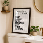 What Happens In The Bathroom Stays In The Bathroom Print, Funny Guest Check Poster, Minimal Bathroom Wall Art, Modern Typography Decor