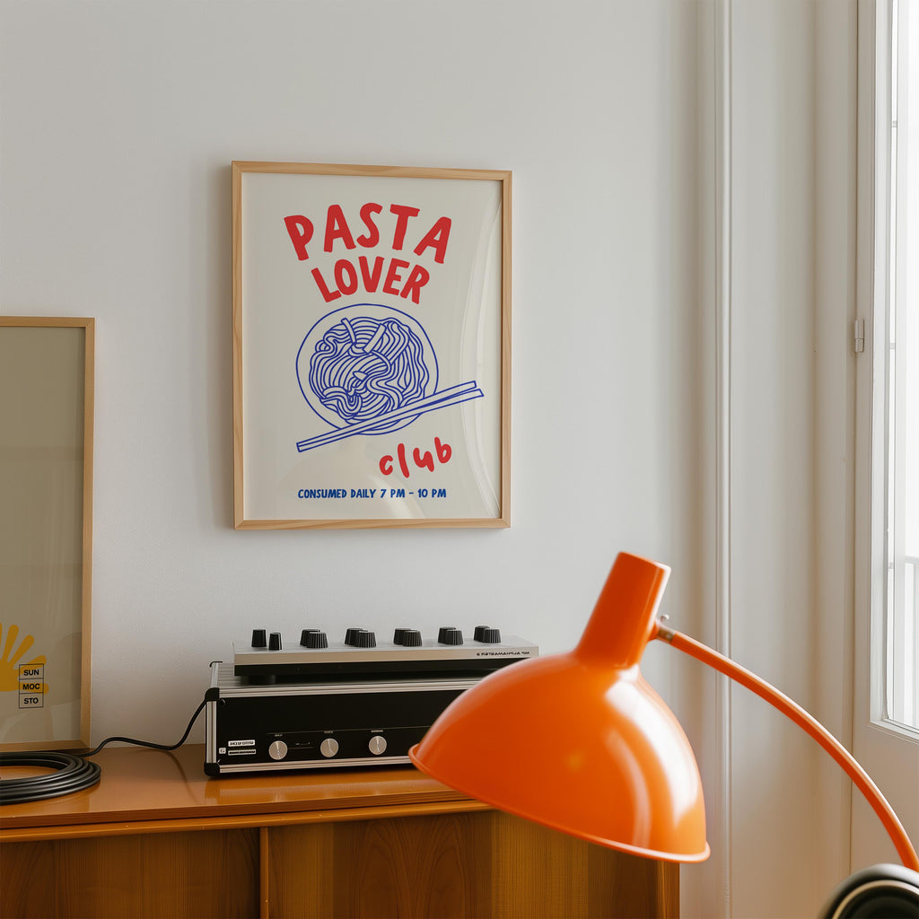 Kitchen Wall Art Print Set, Food Digital Prints, Gallery Wall Set of 6, Retro Blue & Red Kitchen Prints, Italian Food Lover, Trendy Wall Art