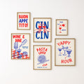 Kitchen Wall Art Print Set, Food Digital Prints, Gallery Wall Set of 6, Retro Blue & Red Kitchen Prints, Italian Food Lover, Trendy Wall Art