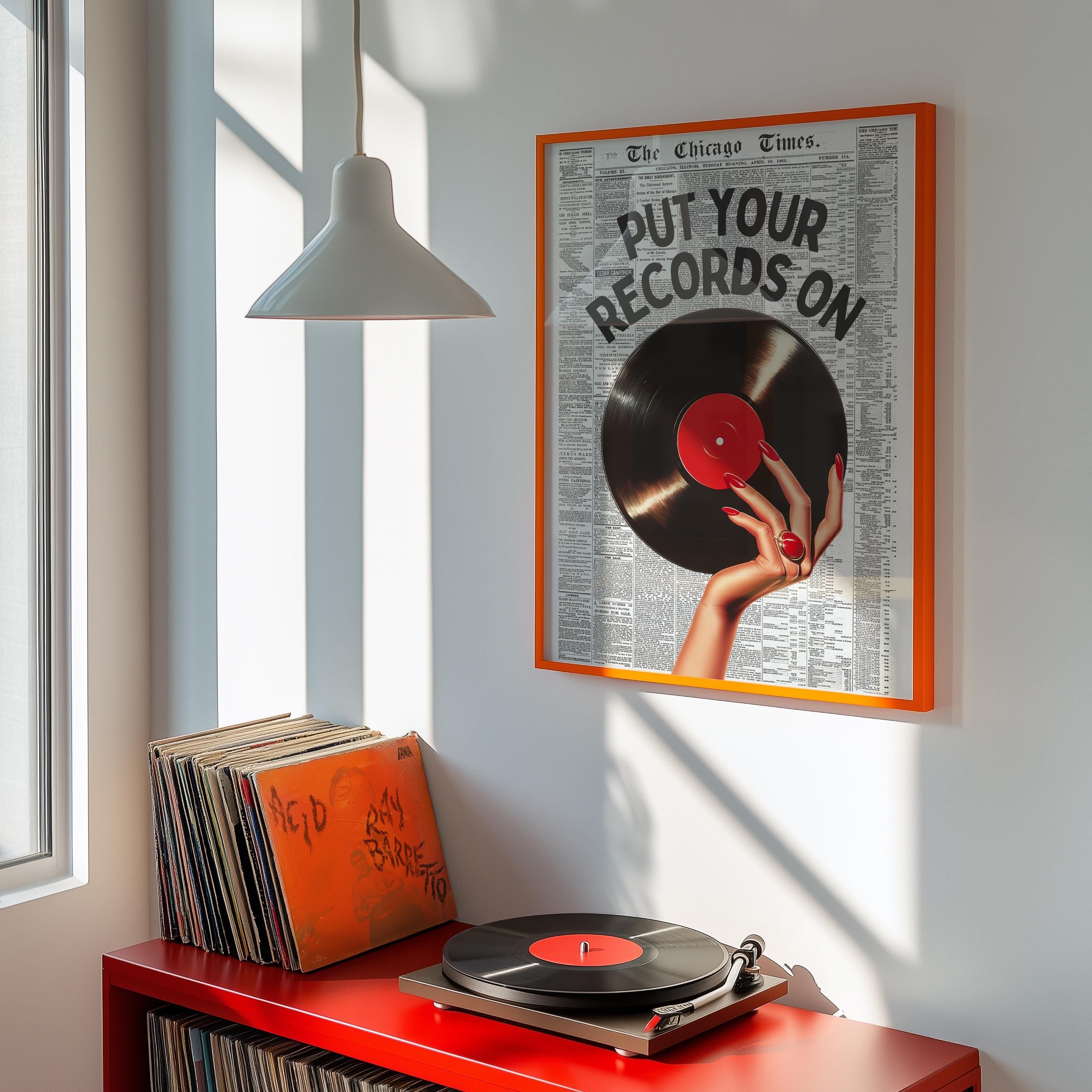Put Your Records On Poster, Vintage Newspaper Wall Art, Retro Vinyl Print, Music Lover Decor, Mid Century Modern Art, Trendy Bar Cart Print