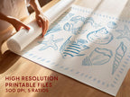 Coastal Shells Wall Art Printable, Blue Nautical Beach Decor, Sea Life Illustration, Coastal Cottage Bathroom Bedroom Digital Print