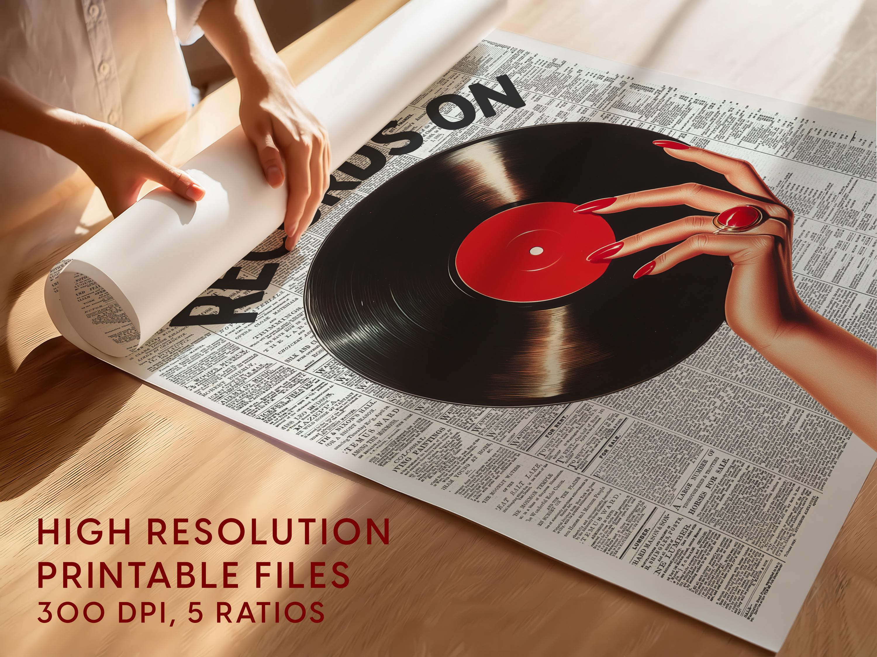Put Your Records On Poster, Vintage Newspaper Wall Art, Retro Vinyl Print, Music Lover Decor, Mid Century Modern Art, Trendy Bar Cart Print