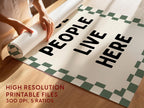 Cool People Live Here Print, Retro Kitchen Wall Art, Green Checkerboard Poster, Trendy Apartment Decor, Modern Typography Printable Art