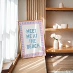 Coastal Beach Wall Art Set of 6, Pink Blue Beach Gallery Wall, Meet Me At The Beach Print Set, Lobster Shell Coastal Decor, Preppy Summer