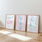 Coastal Beach Wall Art Set of 6, Pink Blue Beach Gallery Wall, Meet Me At The Beach Print Set, Lobster Shell Coastal Decor, Preppy Summer