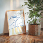 Golden Hour Girl Beach Print, Coastal Summer Wall Art, Preppy Beach Poster, Blue Yellow Beach Decor, Minimal Coastal Aesthetic Wall Art