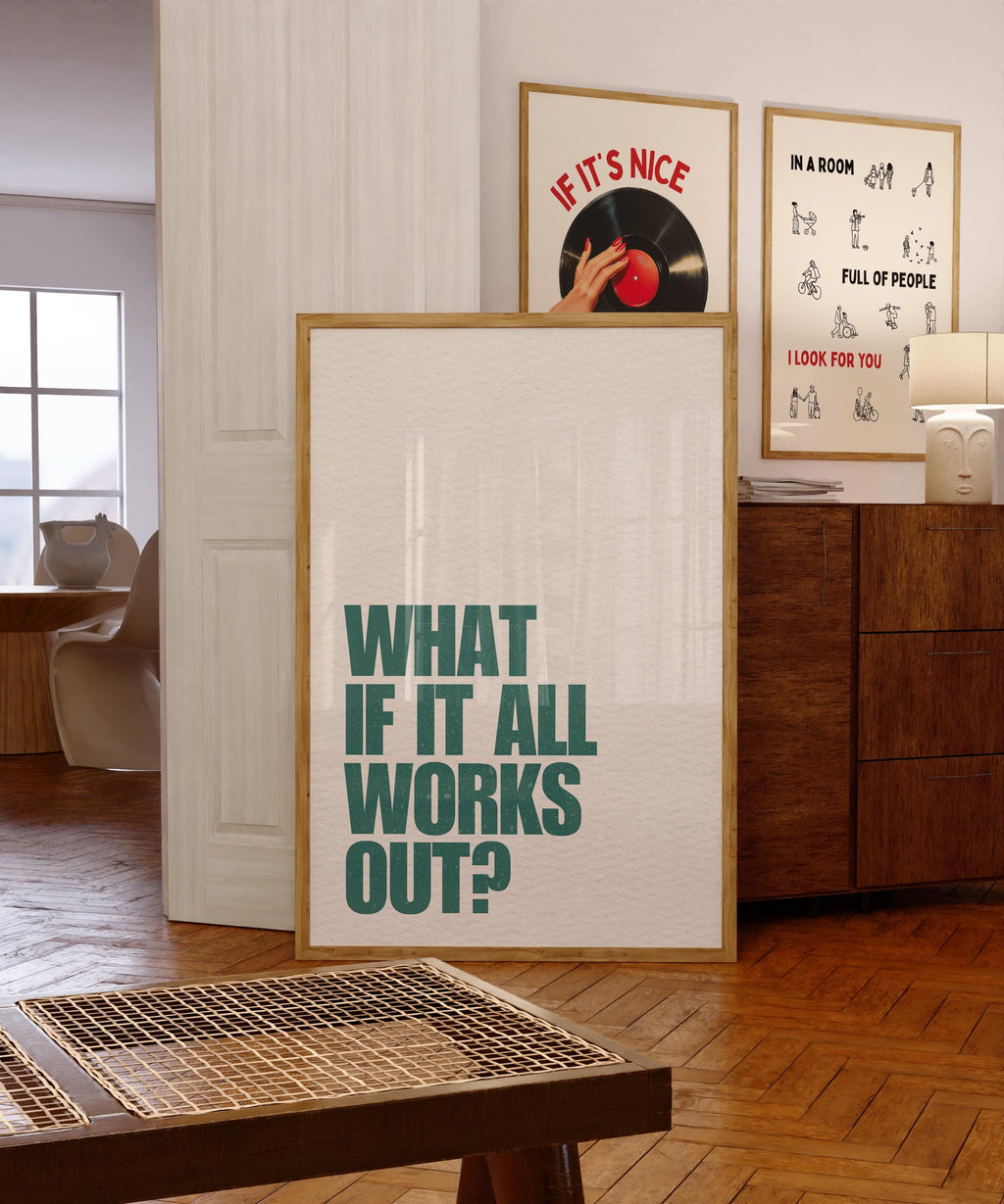 What If It All Works Out Wall Art Print, Green Retro Aesthetic Poster, Motivational Print, Apartment Decor Trendy Wall Art, DIGITAL DOWNLOAD