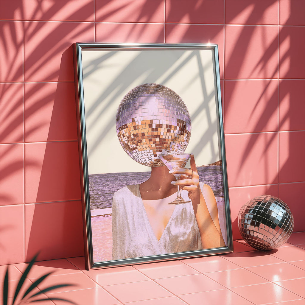 Retro Summer Gallery Wall Set, Disco Ball & Vinyl Poolside Art, Neutral Aesthetic Posters, Trendy Living Room Decor, Printable Art Bundle