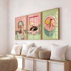 Retro Summer Gallery Wall Set, Disco Ball & Poolside Vinyl Art, Trendy Pink Aesthetic Posters, Bar Cart Wall Decor, Printable Art Bundle