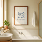 Wash Your Hands Funny Bathroom Print, Blue Stripe Bathroom Wall Art, Preppy Bathroom Decor, Funny Toilet Sign, Guest Bathroom Poster