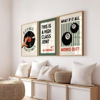 Retro Bar Cart Wall Art Set of 3, Vinyl Record Poster, This Is A High Class Joint Print, Funny Bar Sign, Music Lover Decor, Retro Typo Print