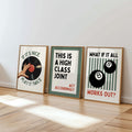 Retro Bar Cart Wall Art Set of 3, Vinyl Record Poster, This Is A High Class Joint Print, Funny Bar Sign, Music Lover Decor, Retro Typo Print