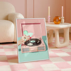 Retro Record Player Cocktail Print, Pink Aesthetic Bar Cart Wall Art, Mint Martini Poster, Vintage Vinyl Decor, Trendy Printable Art