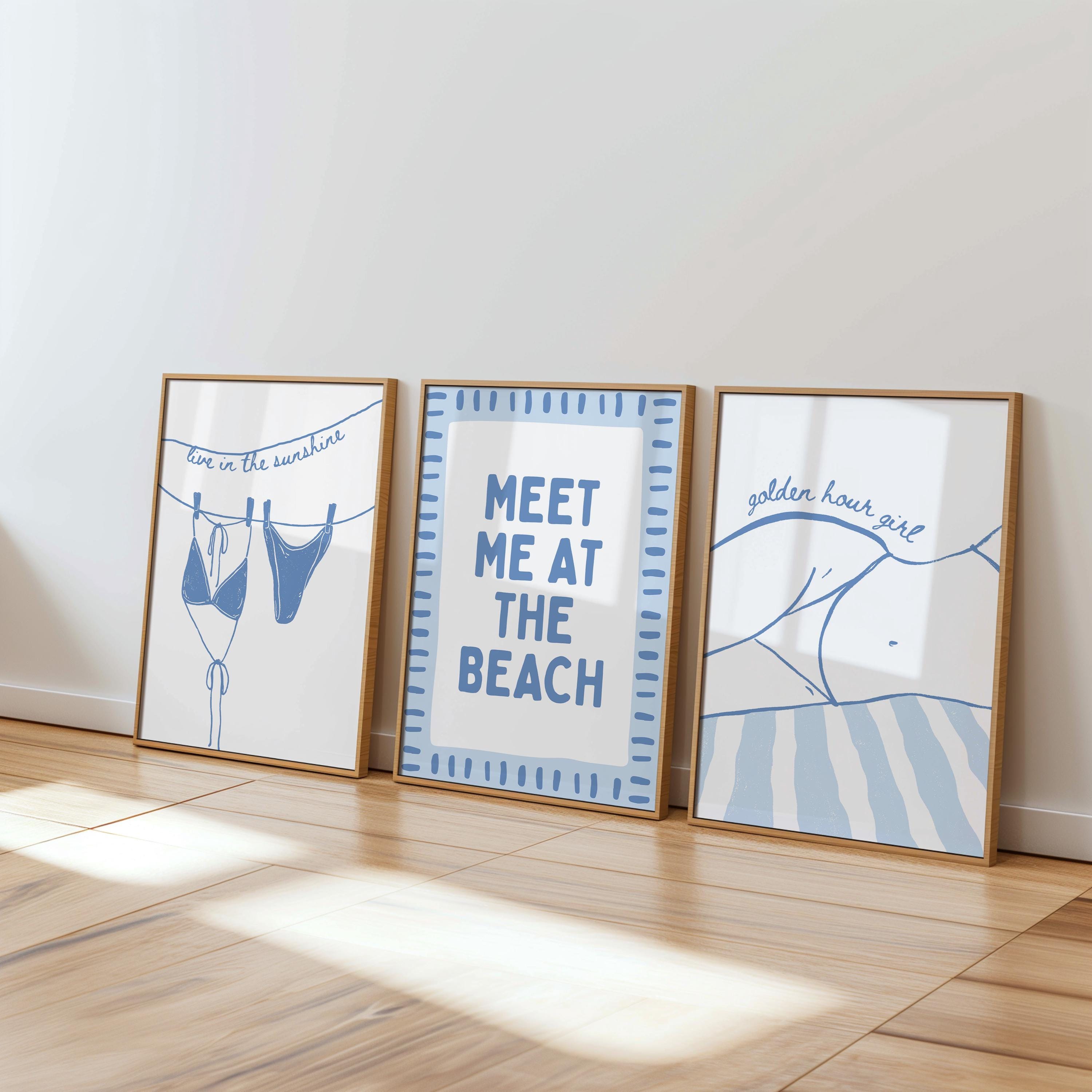 Blue Coastal Gallery Wall Set, Beach House Wall Art, Hamptons Style Decor, Meet Me At The Beach Print Set, Trendy Coastal Bundle Print Set