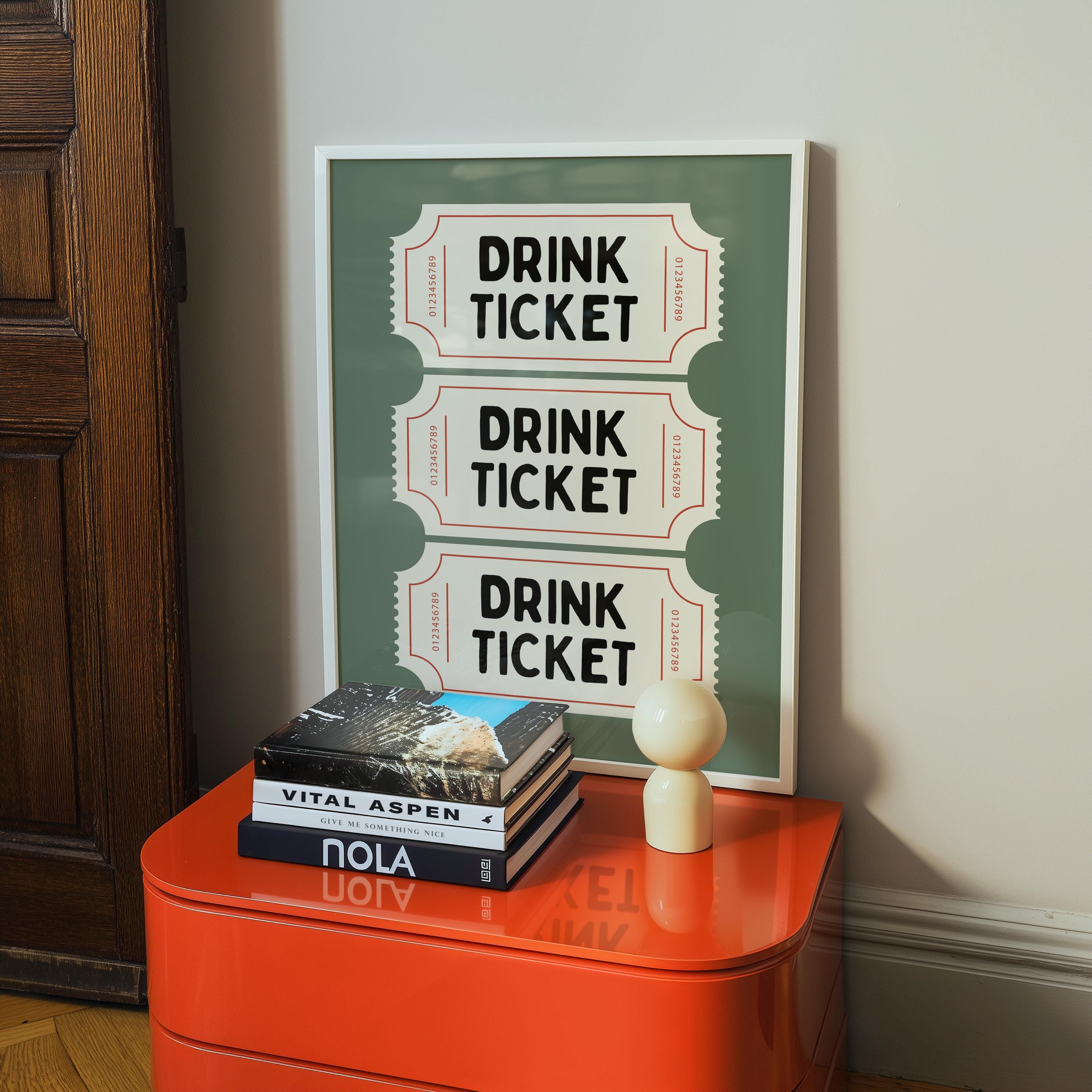 Drink Ticket Wall Art Printable, Retro Bar Cart Decor, Pub Style Poster, Man Cave Wall Art, Vintage Ticket Print Digital Download