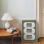 Drink Ticket Wall Art Printable, Retro Bar Cart Decor, Pub Style Poster, Man Cave Wall Art, Vintage Ticket Print Digital Download