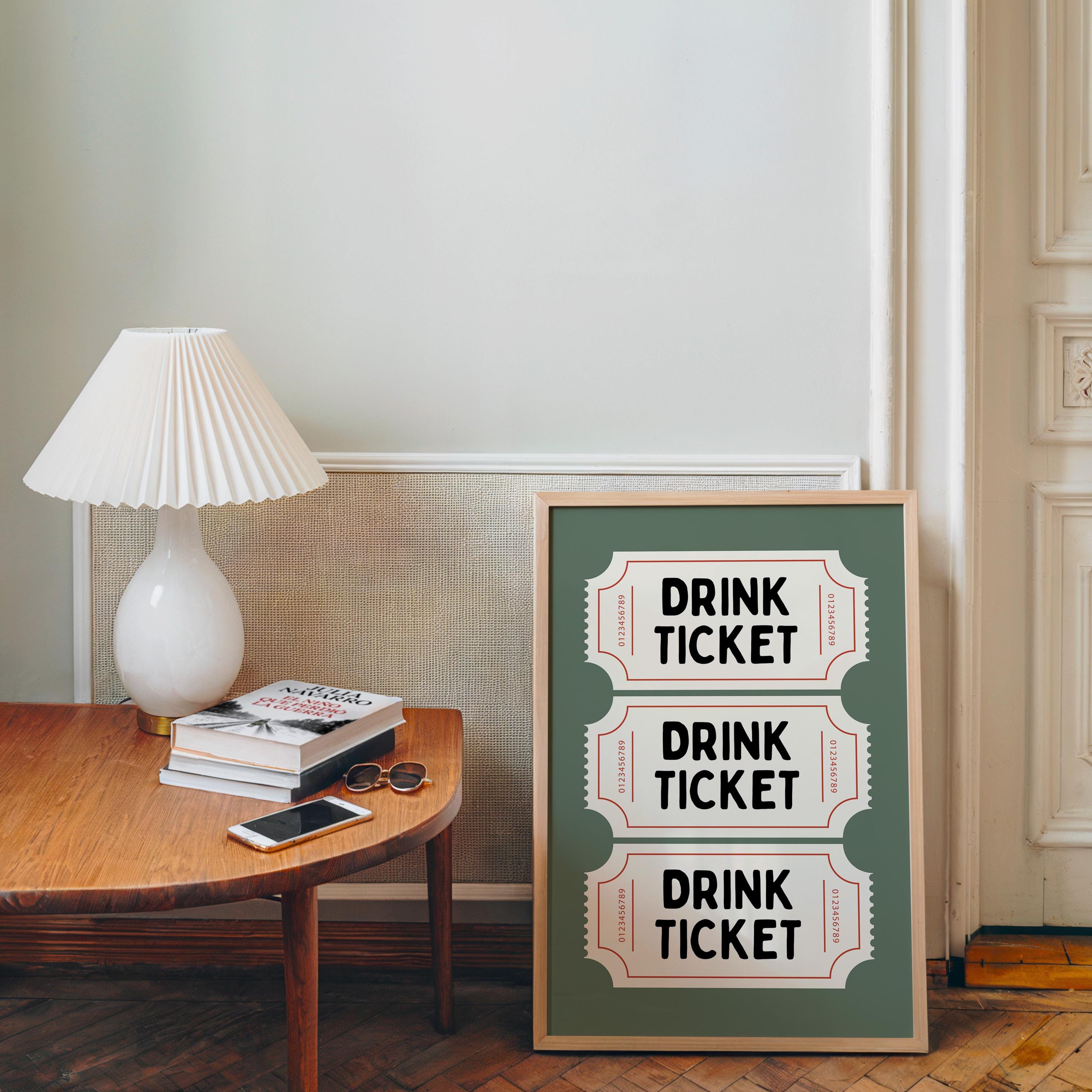 Drink Ticket Wall Art Printable, Retro Bar Cart Decor, Pub Style Poster, Man Cave Wall Art, Vintage Ticket Print Digital Download