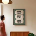 Drink Ticket Wall Art Printable, Retro Bar Cart Decor, Pub Style Poster, Man Cave Wall Art, Vintage Ticket Print Digital Download