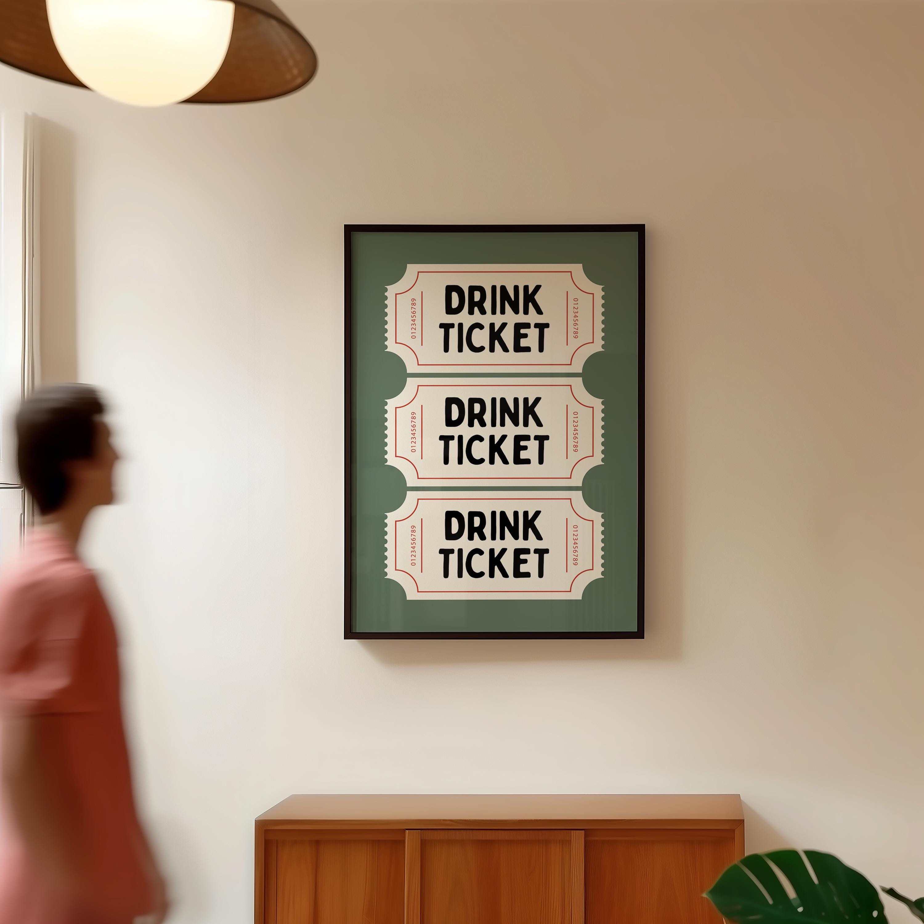 Drink Ticket Wall Art Printable, Retro Bar Cart Decor, Pub Style Poster, Man Cave Wall Art, Vintage Ticket Print Digital Download
